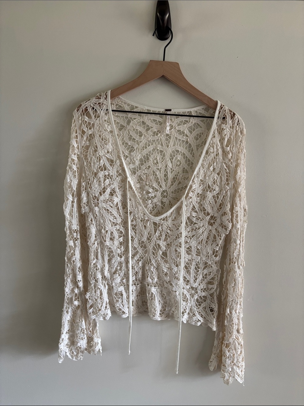 Free People Ivory Crochet Boho Lace top—100% cotton